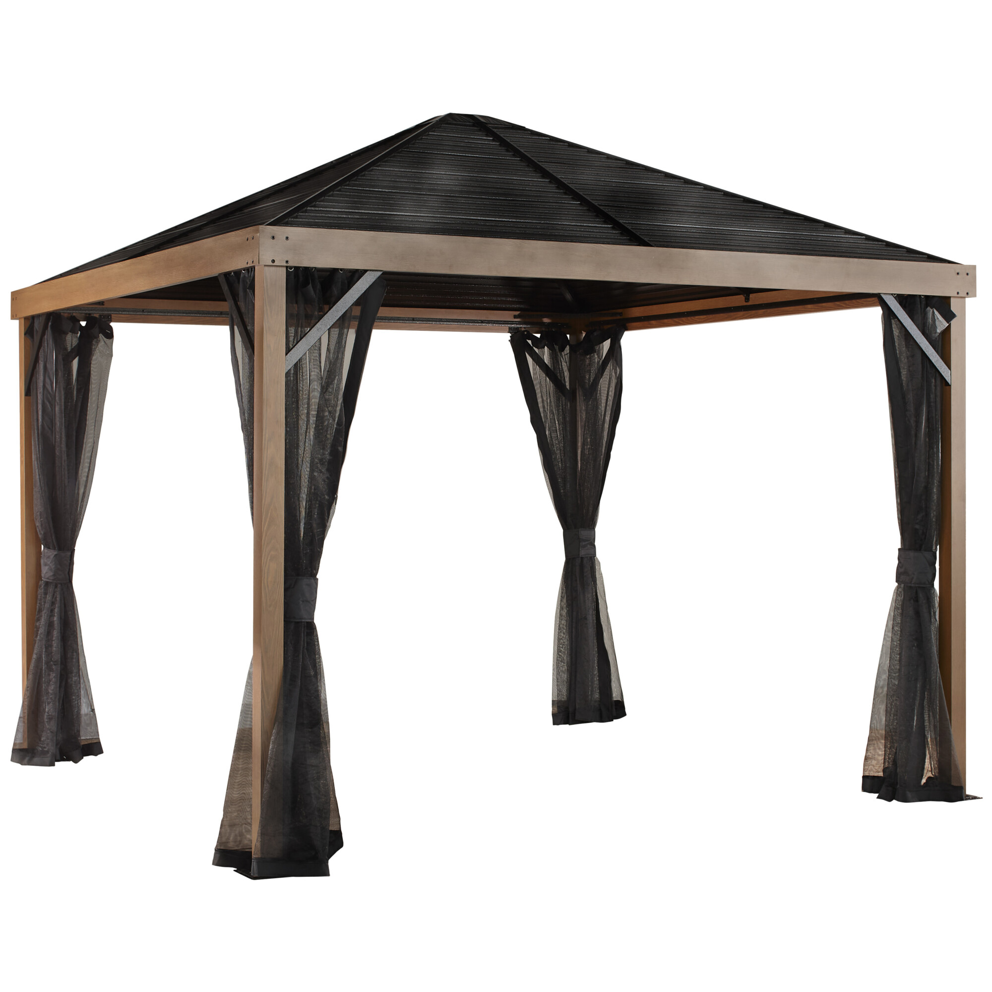 ShelterLogic Sanibel Gazebo - 8ft. x 8ft., Square, Aluminum Frame, Brown, Galvanized Steel Roof, Mosquito Netting, Model# 500-9168181